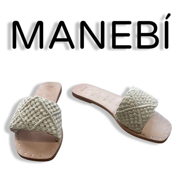 MANEBI Los Angeles Woven Sandals, Cream And Brown, Size 38 - Picture 1 of 8